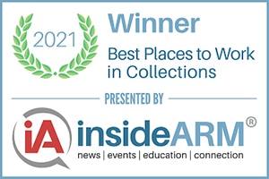 Winner 2021 for Best Places to work in collections presented by inside ARM